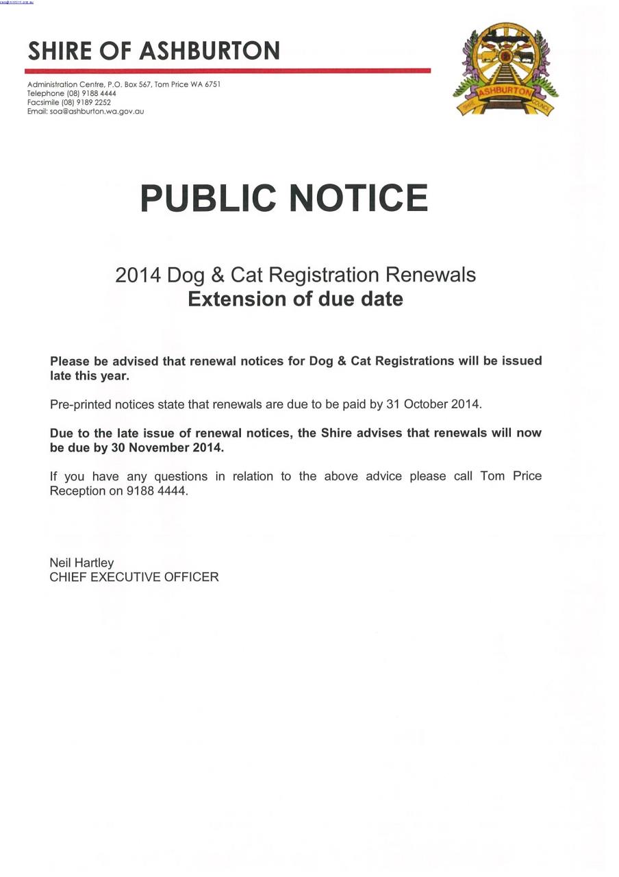 Dog & Cat Registration Renewals - Date Extension