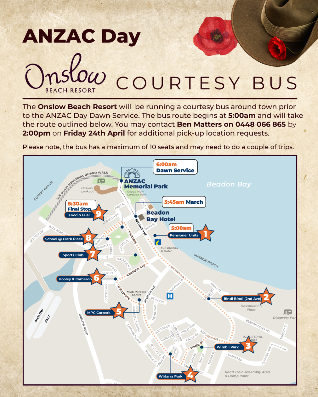 Onslow Courtesy Bus - ANZAC Day