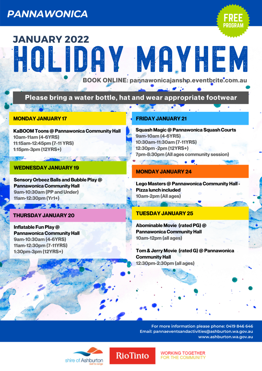 Pannawonica January School Holiday Program