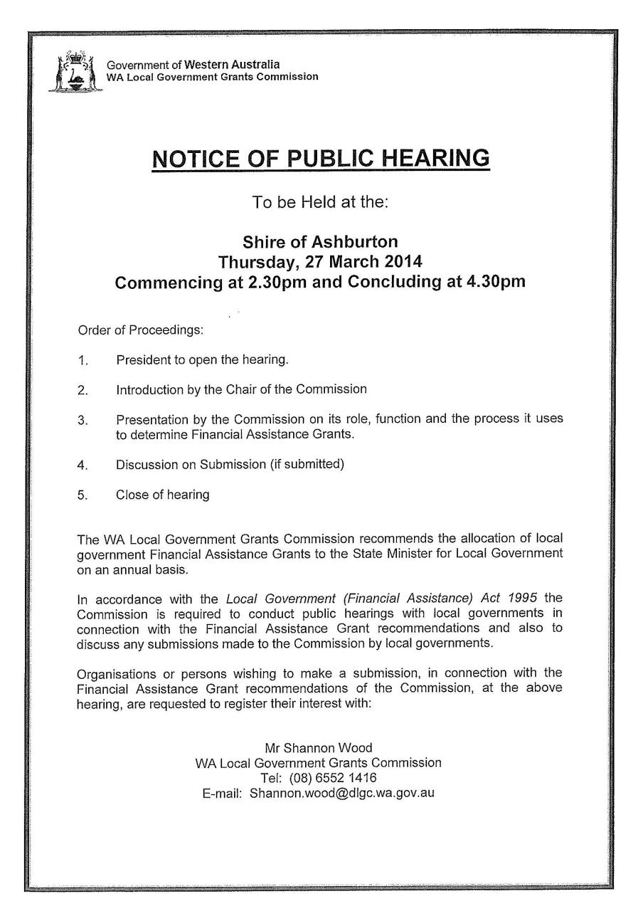 WA Local Government Grants Commission Public Hearing