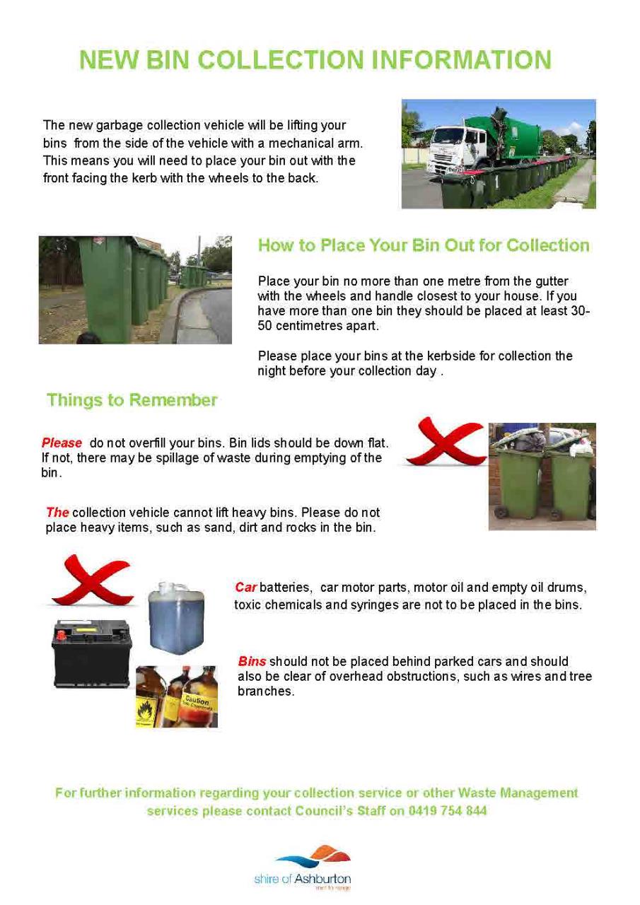 New Bin Collection Information for Onslow