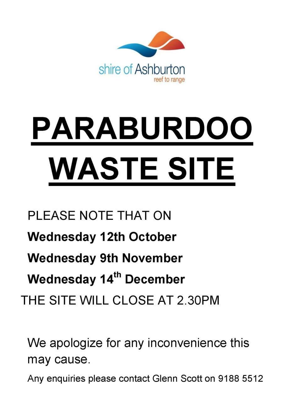 Paraburdoo Waste Site - early closures
