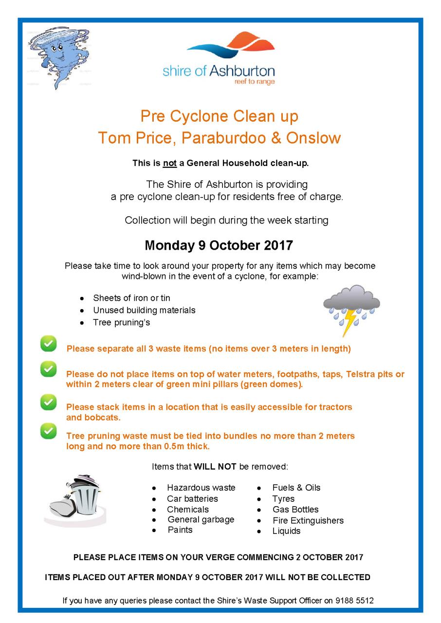 Pre-Cyclone Clean-Up Tom Price, Paraburdoo and Onslow