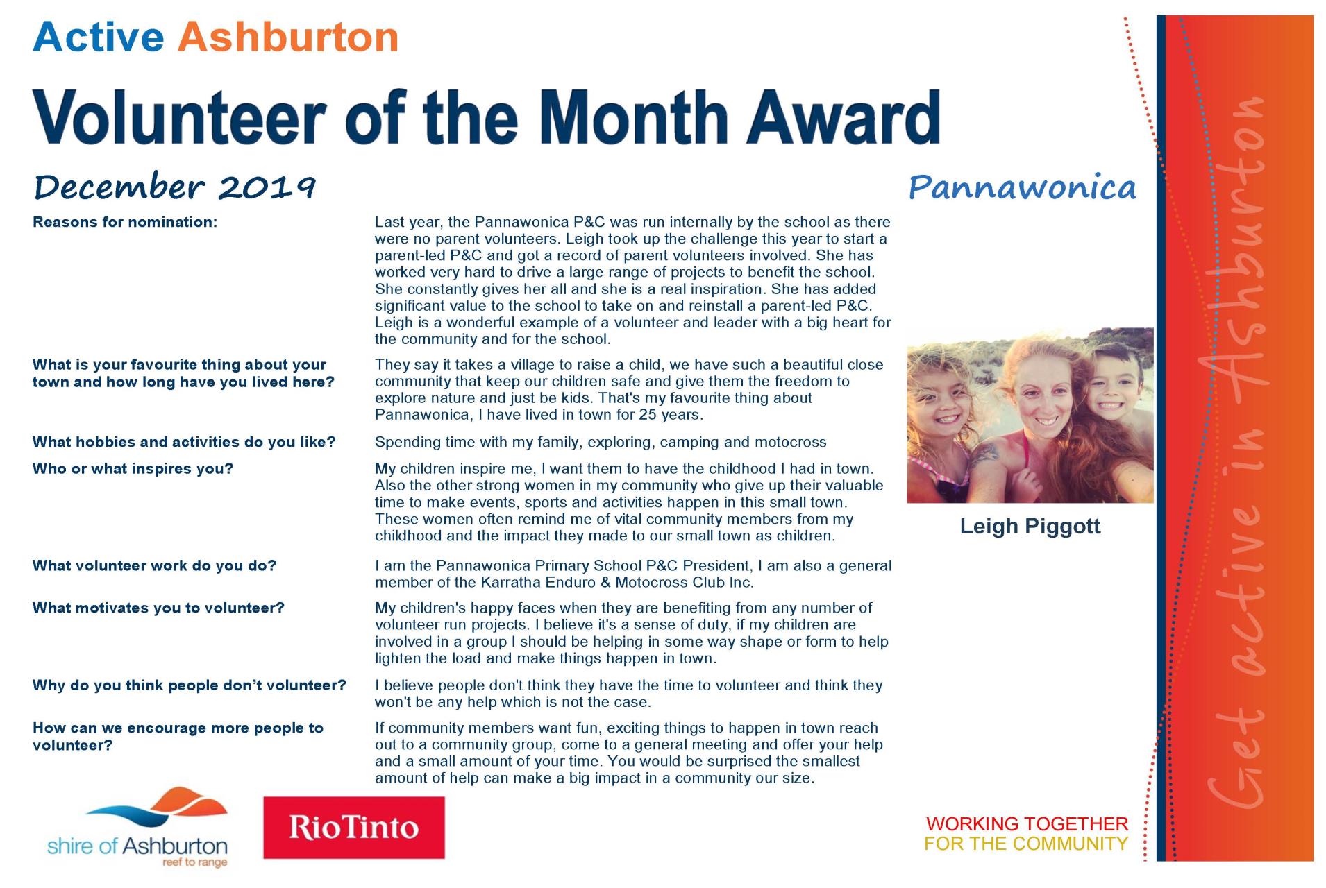 Volunteer of the Month Award