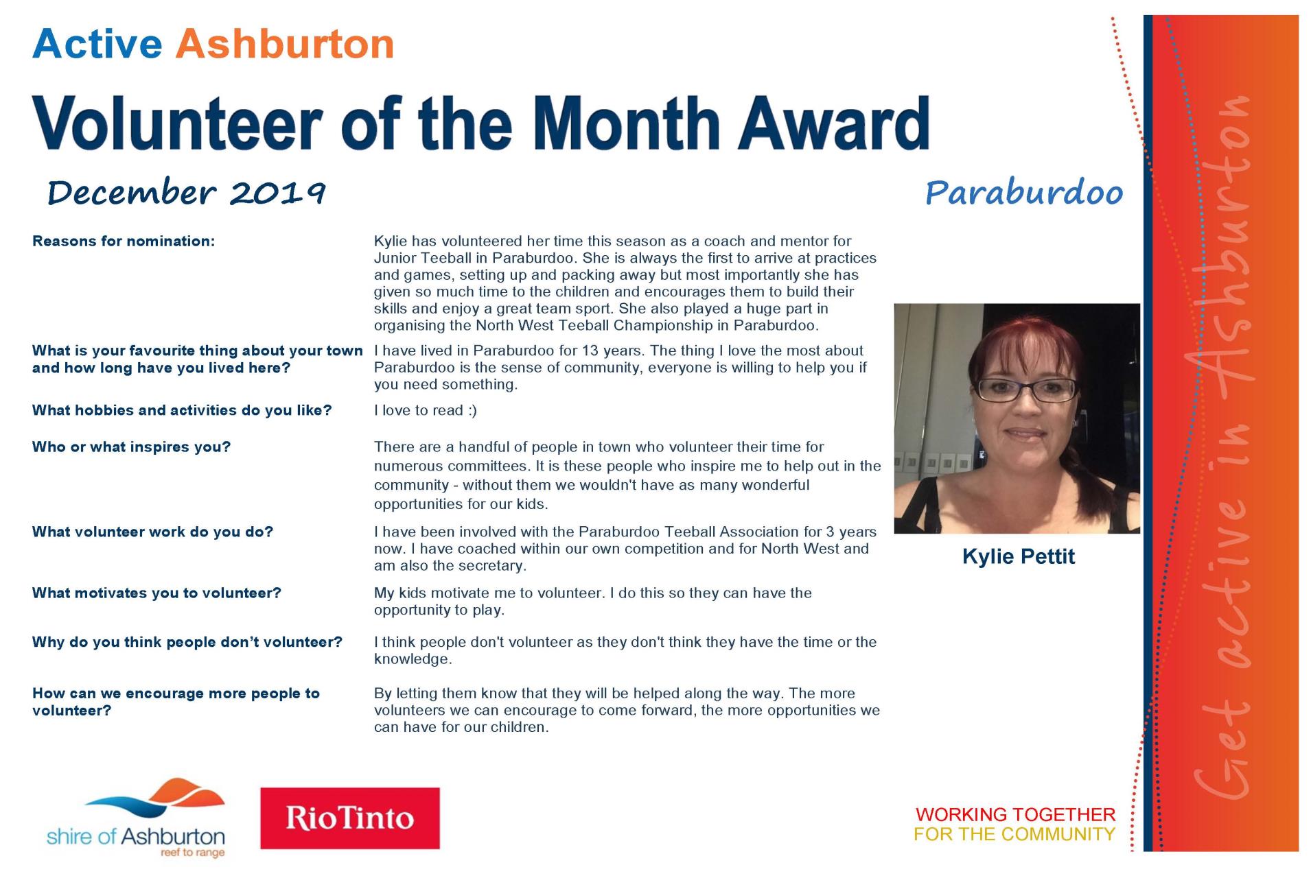 Volunteer of the Month Award