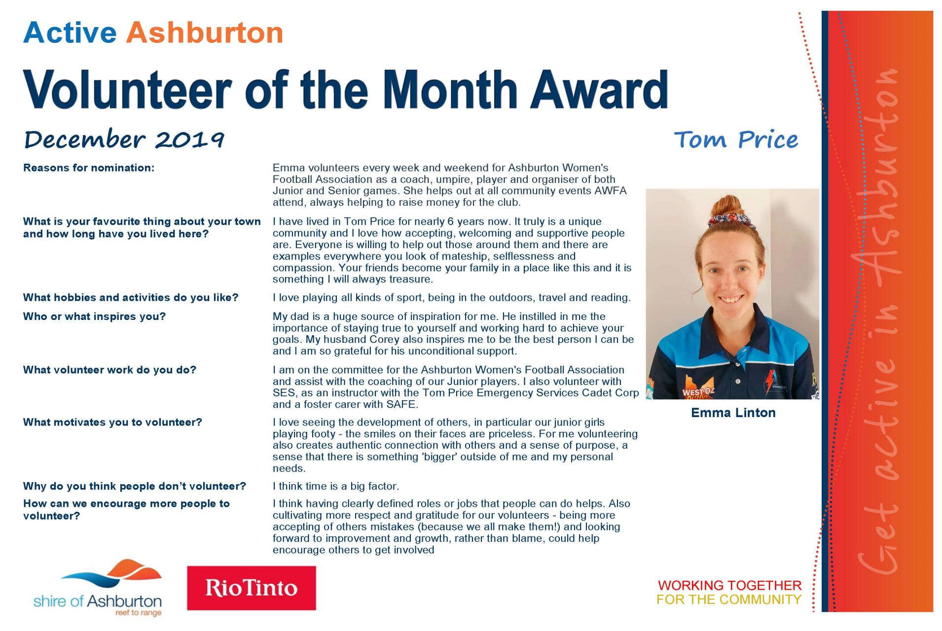 Volunteer of the Month Award