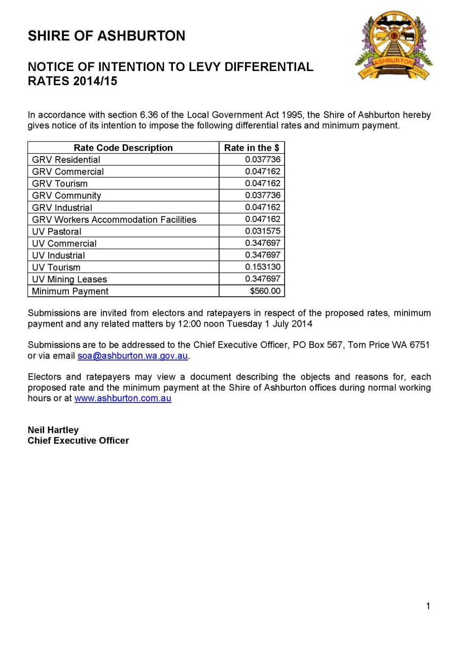 NOTICE OF INTENTION TO LEVY DIFFERENTIAL RATES 2014/15