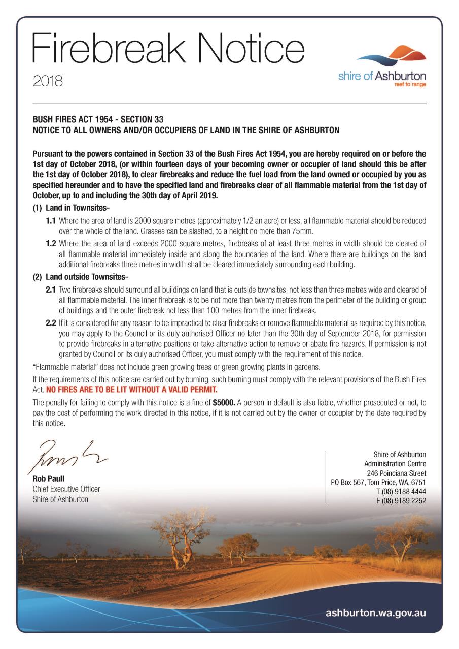 Firebreak notice to all owners/occupiers of land