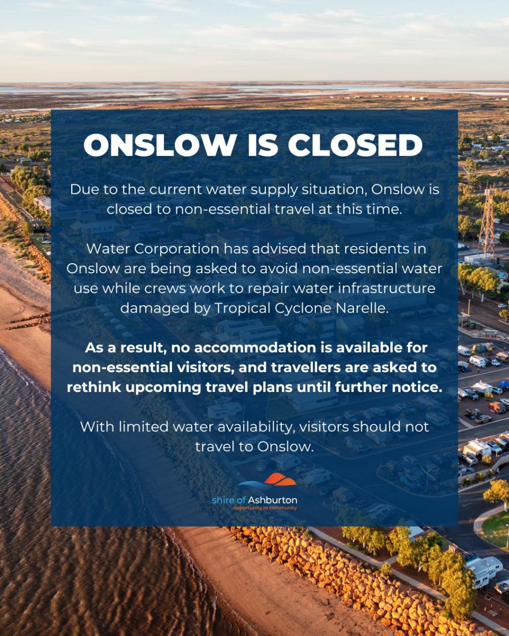 Onslow CLOSED for Non Essential Travellers