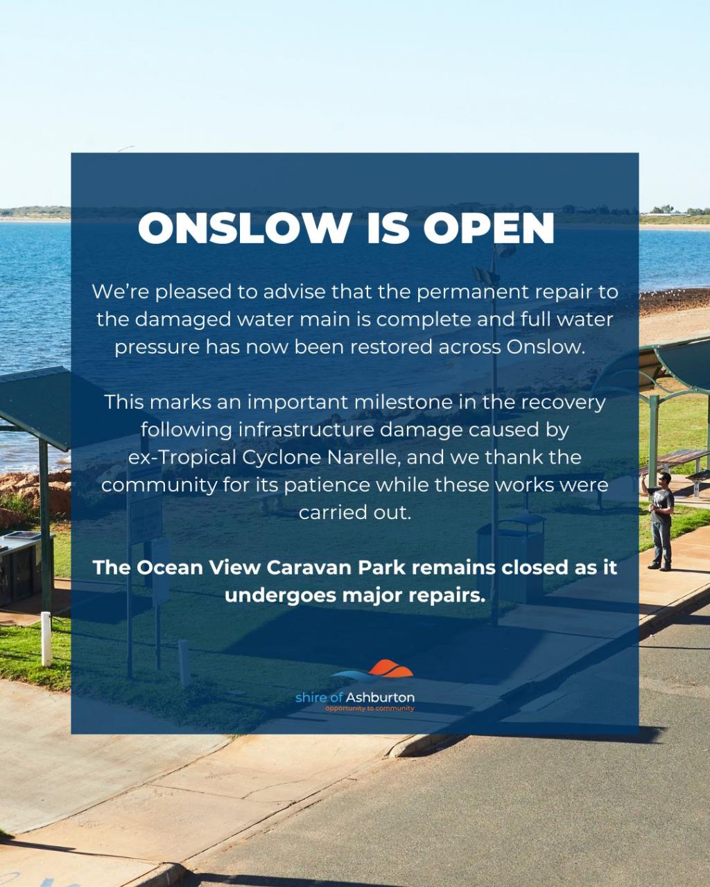 Cyclone Narelle Onslow Water Supply Update, Sunday 5 April 2026