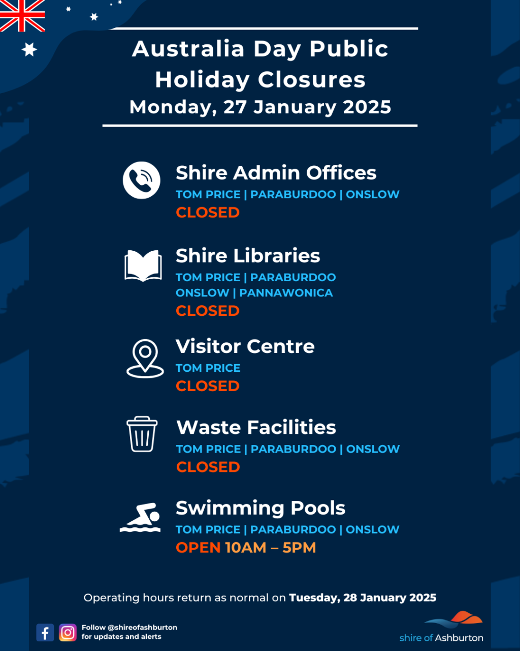 2025 Australia Day Public Holiday Closures