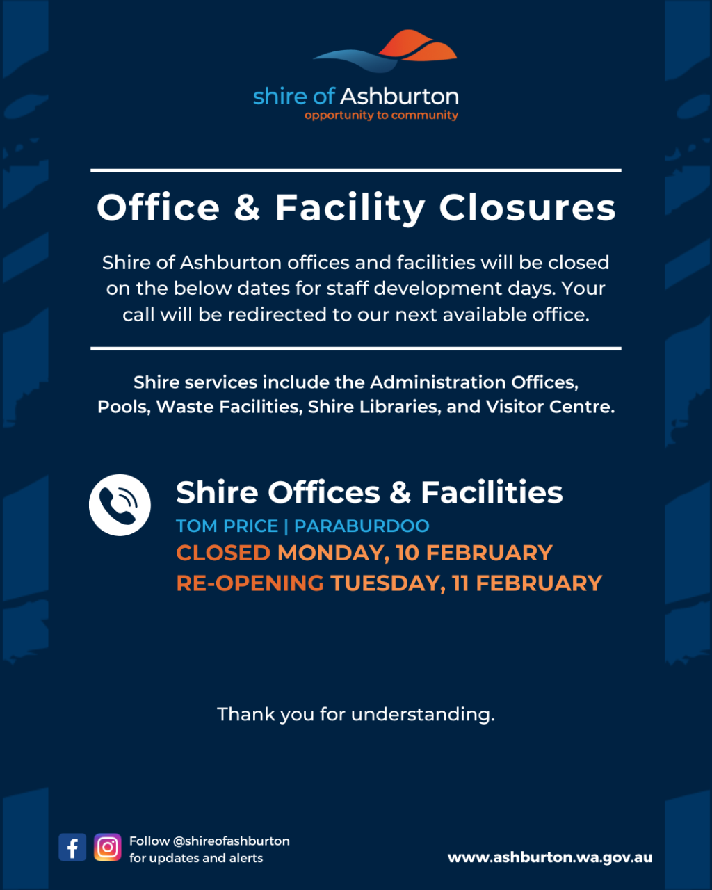 Tom Price and Paraburdoo Facilities Closed 10 February