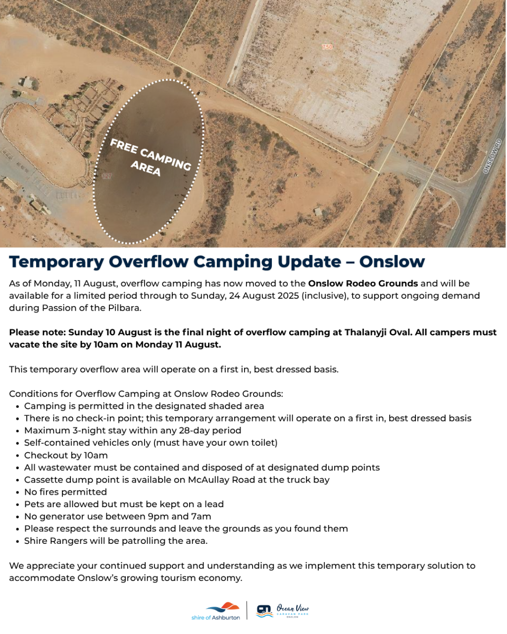 Temporary Overflow Camping Update – Onslow