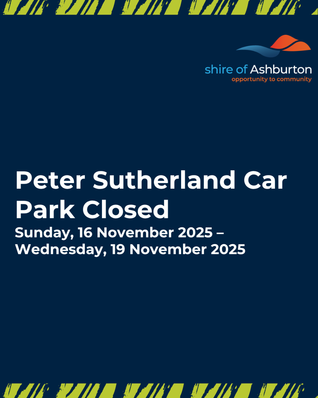 Peter Sutherland Car Park Closed