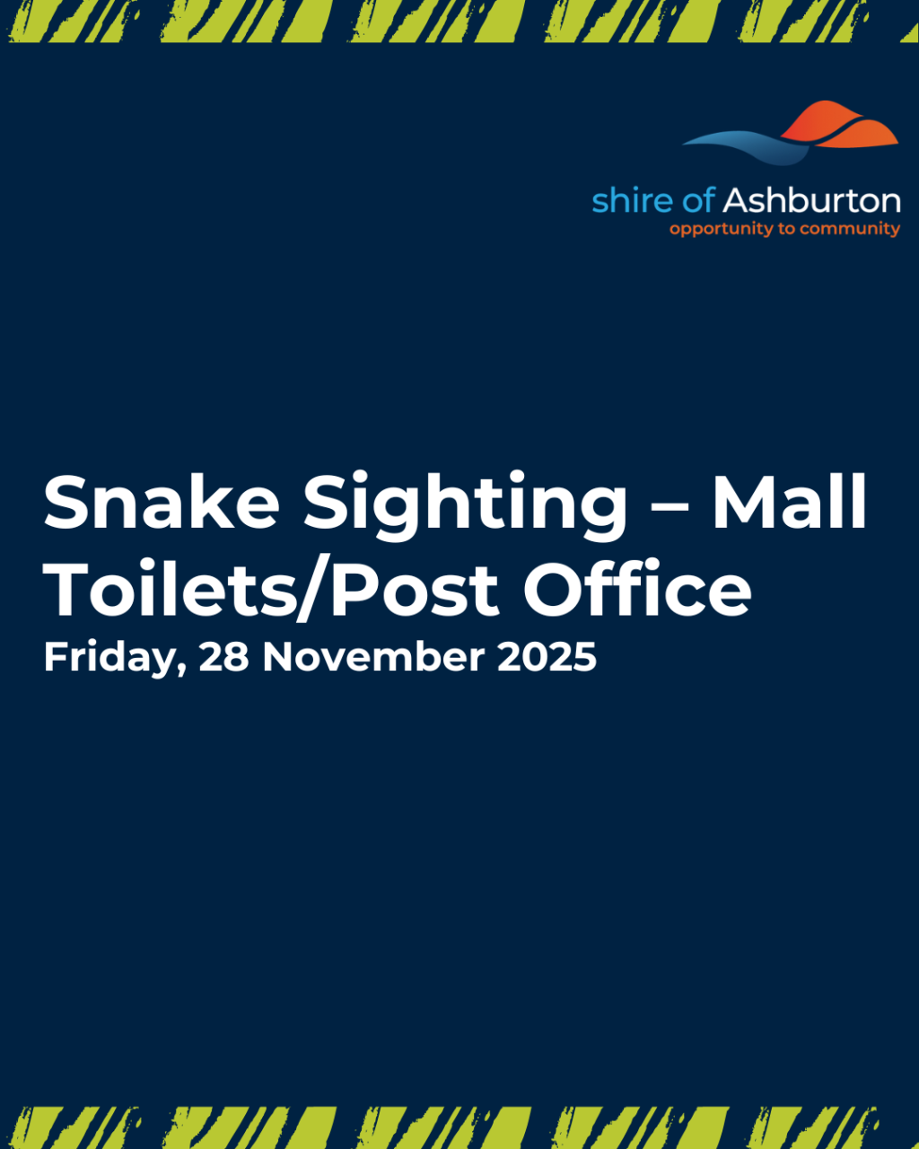 Snake Sighting – Paraburdoo Mall Toilets/Post Office