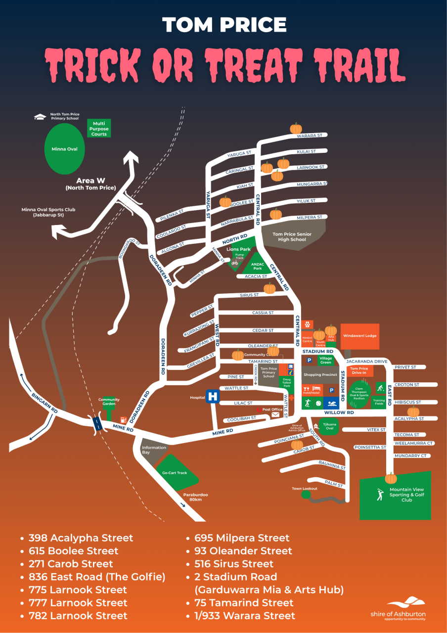 Tom Price 2025 Trick or Treat Trail Map