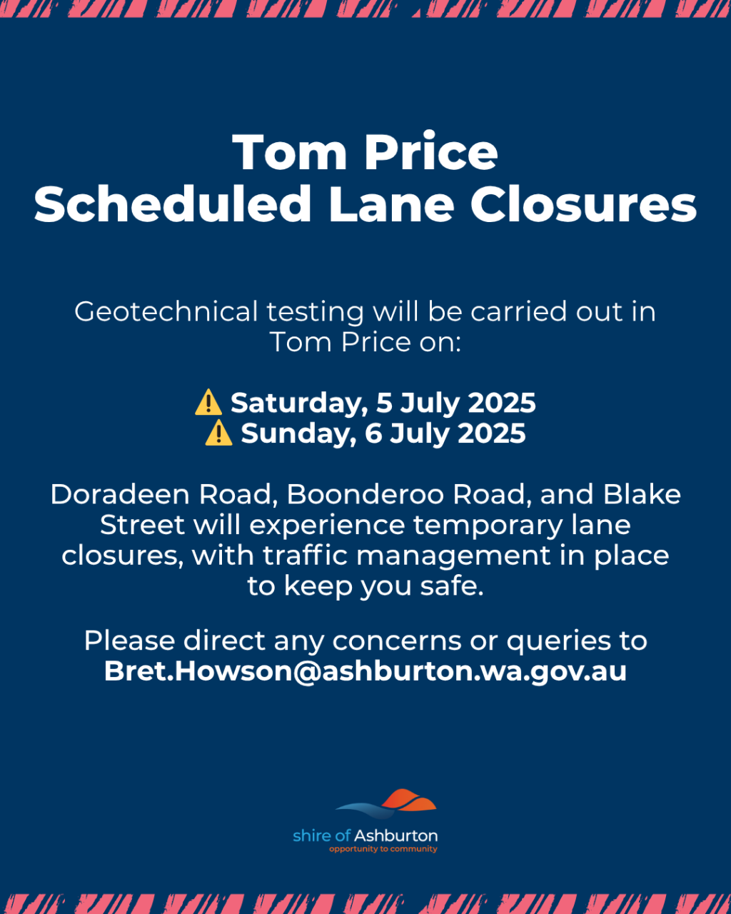 Tom Price Scheduled Lane Closures