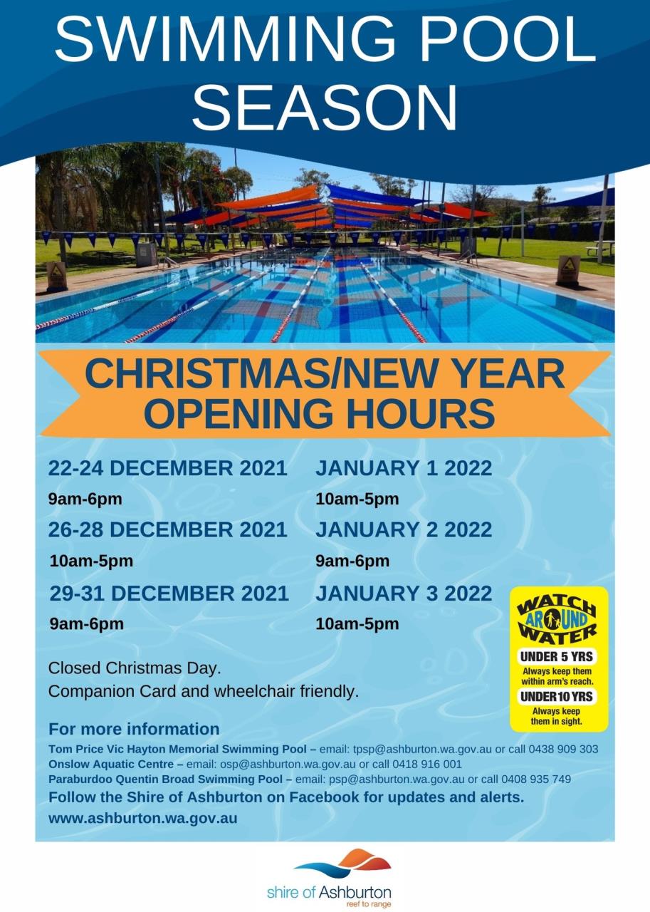 Shire Swimming Pool Christmas and New Year Opening Hours 2021/22