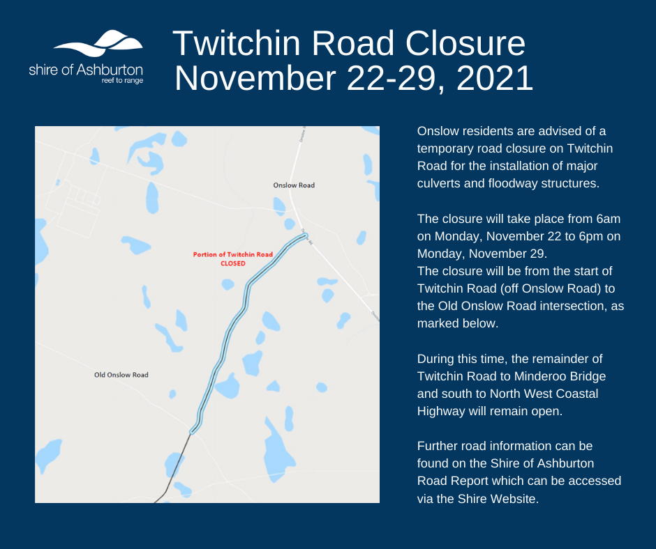 Twitchin Road Temporary Closure in Onslow from November 22