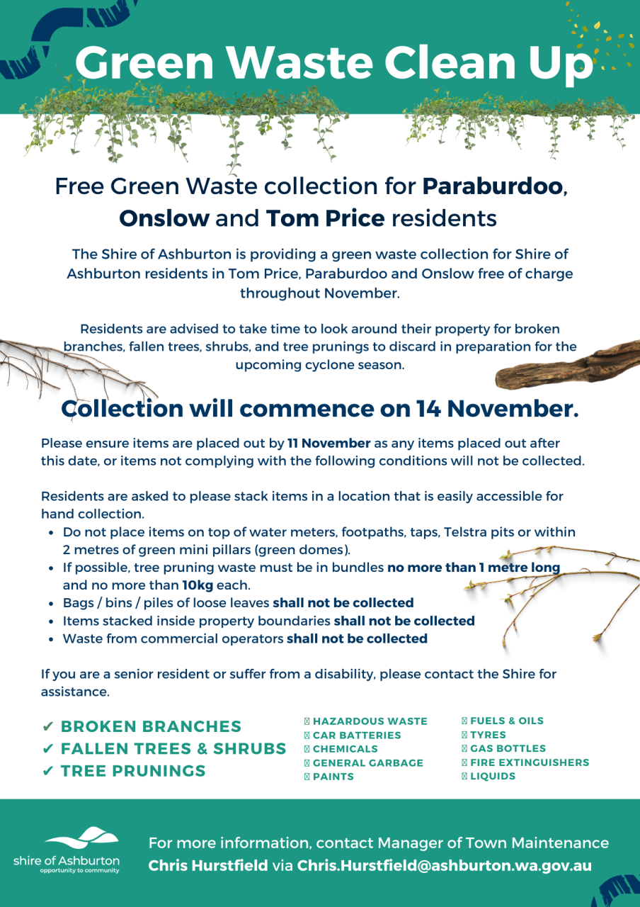 Free Green Waste collection for Paraburdoo, Onslow and Tom Price residents