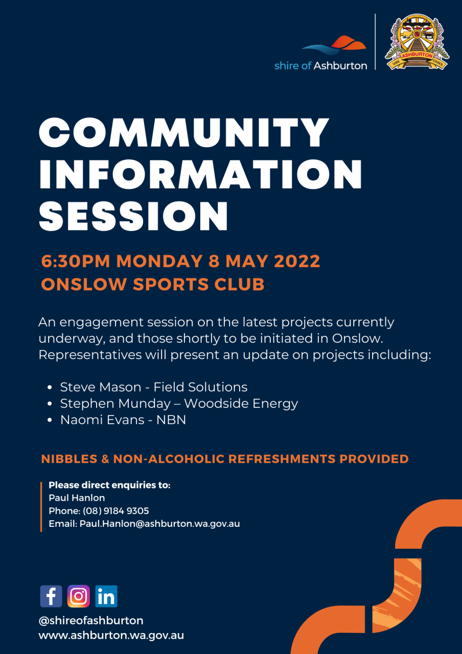 Onslow Community Information Session to take place Monday 8 May 2023