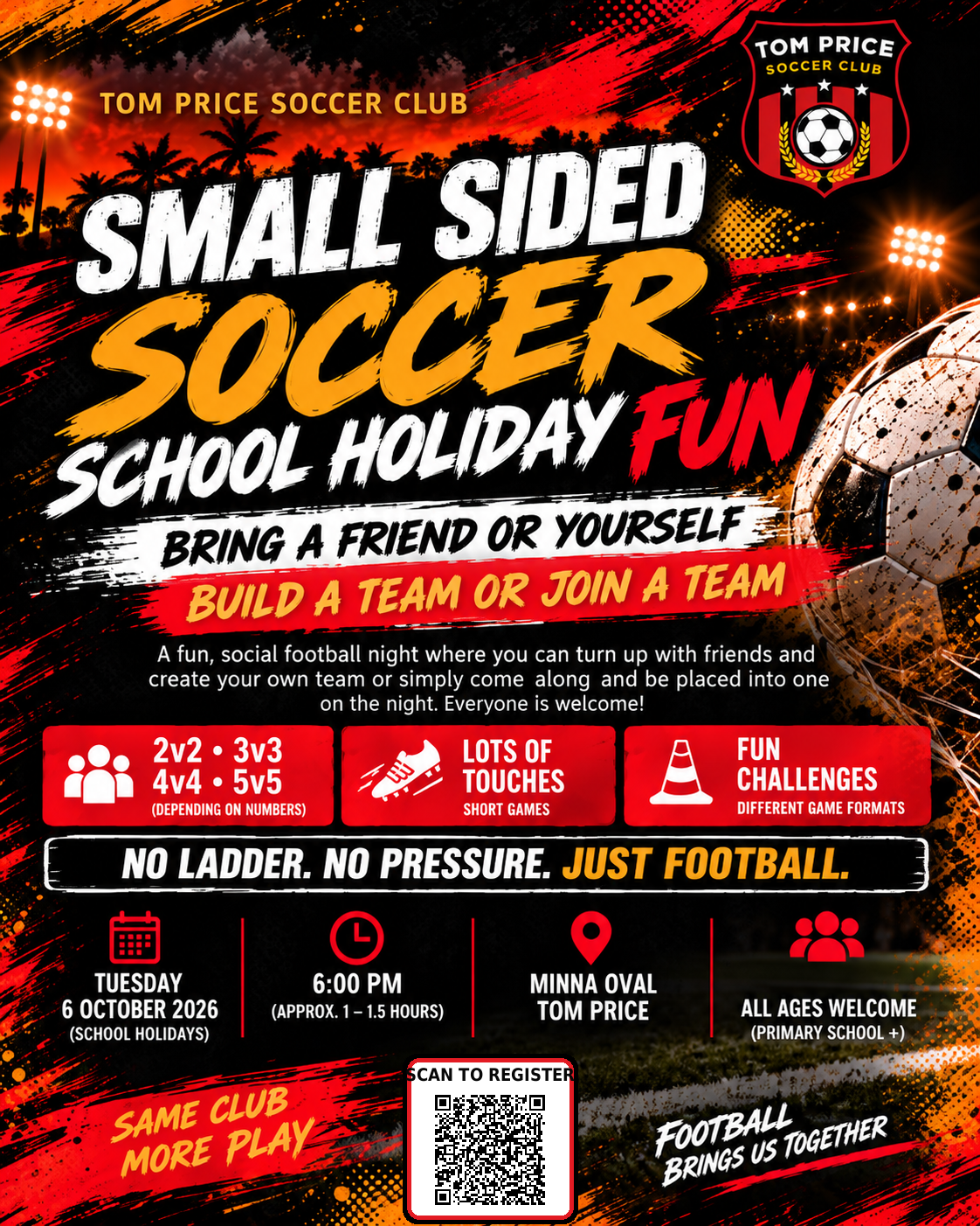Tom Price Soccer Club Small Sided Soccer School Holiday Club